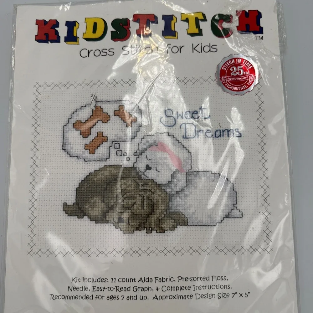 Kidstitch Sweet Dreams Cross Stitch Kit for Kids Dogs Puppies 7x5 Beginner NEW